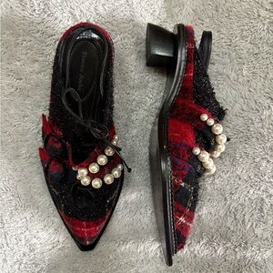 Simone Rocha Red Plaid with Pearl Detail